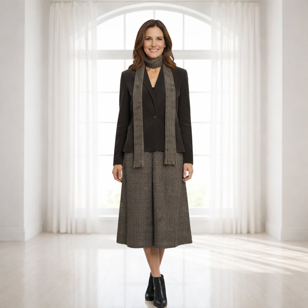 Vintage Sasson Women’s Skirt Suit Set with Blazer & Matching Scarf – Classic